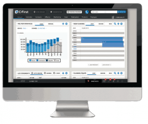 écran présentant le tableau de bord statistiques et taches commerciales