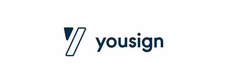 logo de Yousign qui offre une solution de signature électronique qui garantit la sécurité de vos données, tout en assurant leur conformité avec la législation en vigueur.